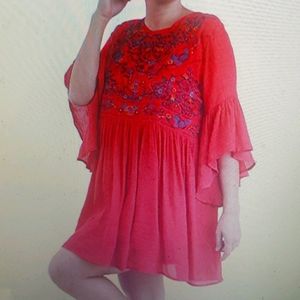 Umgee Strawberry Dress Boho New Red Embroiderd